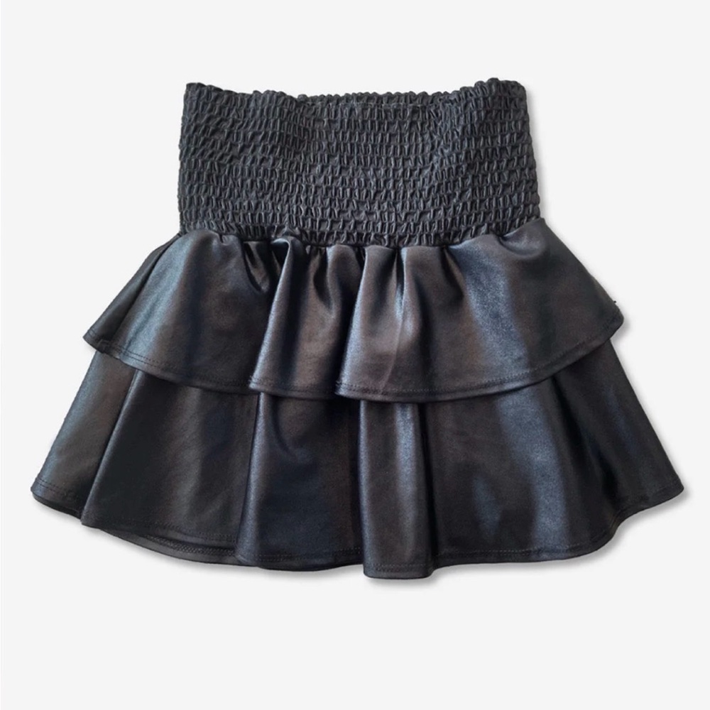 Pixielane Faux Leather Tiered Ruffle Skirt with Smocked Waist